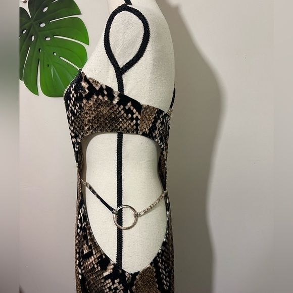 Fashion Nova Sierra Velvet Maxi Dress Brown Combo - Python - Snake Print Sz. XL - Picture 11 of 12